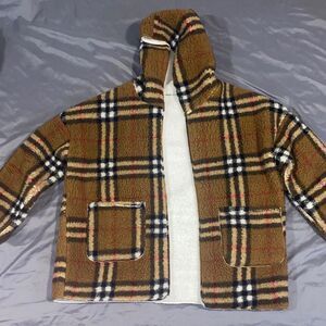 Men’s Large Plaid Fleece Zipperless Coat